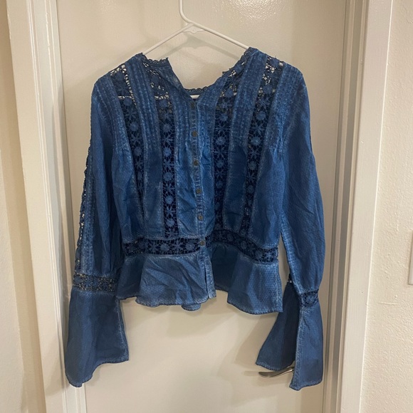 Free People Tops - Free People Denim and Lace Pattern Top